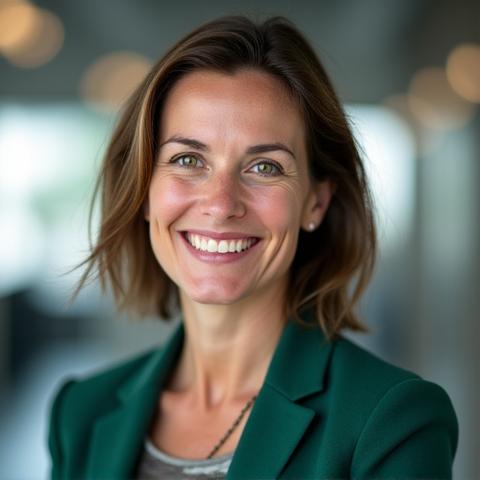Alina Ionescu, CEO Vitalis Meridiem, zâmbind într-un setting profesional.