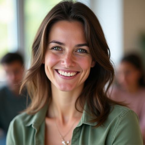 Ela Constantinescu, Manager Comunitate Vitalis Meridiem, interacționând cu membri fericiți ai comunității.