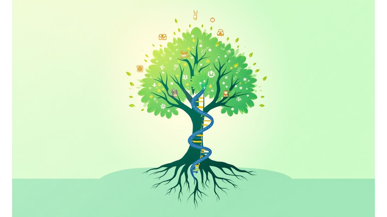Viziunea Vitalis Meridiem de a democratiza wellness-ul personalizat prin știință și tehnologie, reprezentată printr-o mână care plantează un copac stilizat cu rădăcini genetica pe o diagramă circulară luminoasă.